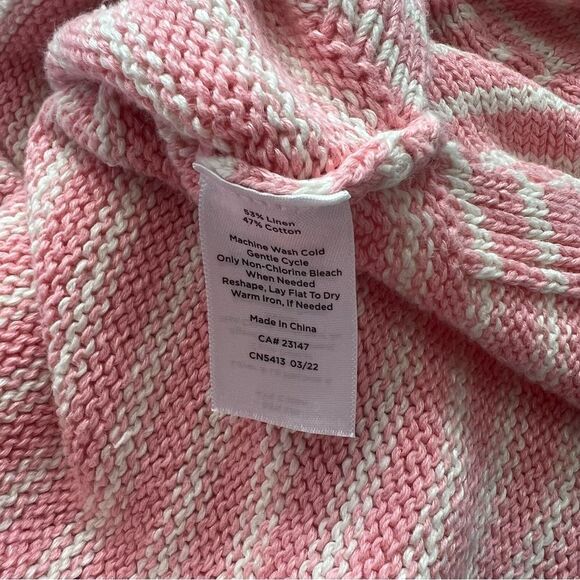 Talbots Pink & White Linen Cotton Blend V Neck Knit Sweater - Picture 10 of 10